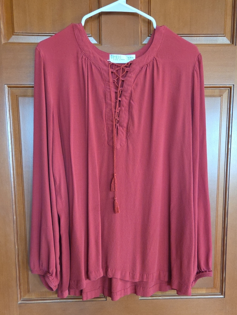 Time and Tru Burnt Orange Lace-Up Peasant Tunic PP23" L27"
